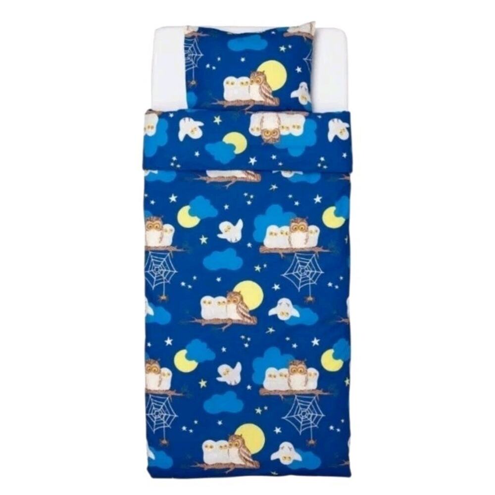 IKEA Vandring Uggla Twin Duvet Cover & Pillowcase Owl Moon Star Print New